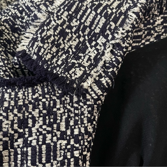 Ann Taylor Tweed Blazer navy white classic style fringed edges size 6 - Picture 5 of 16